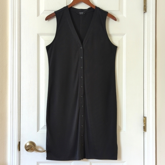 Lucky Brand Retro Ribbed Button Front V-neck Sleeveless Mini Dress Dark Gray S - Picture 1 of 10